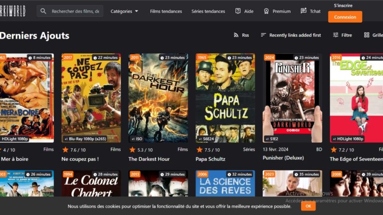 La page d'accueil de la plateforme de streaming Darkiworld.