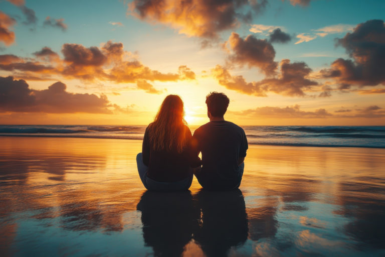 Un couple de trans observant le couché du soleil.
